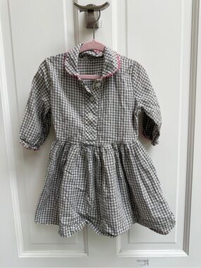 VINTAGE Honeysuckle Girls 4 Gray & White Gingham Casual Long Sleeve Dress